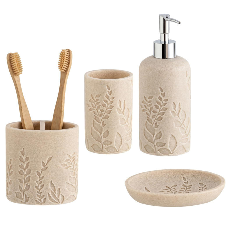 Bathroom Accessories Set,Countertop Organizer, Sea Bathroom Decor (Leaf Beach/ 4 PCS)