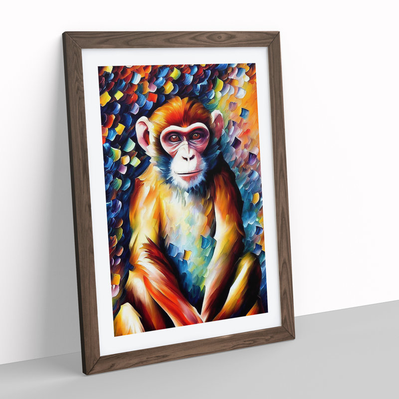 Monkey Portrait No.2 - Framed Print, 64cm H x 46cm W, Brown