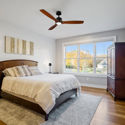 Madera Collection Smart 3-Blade 52in Ceiling Fan 2700K-6000K CCT Selectable LED Light Kit with Remote Control and White Hardware with White Wood Blades Works With iOS or Android App