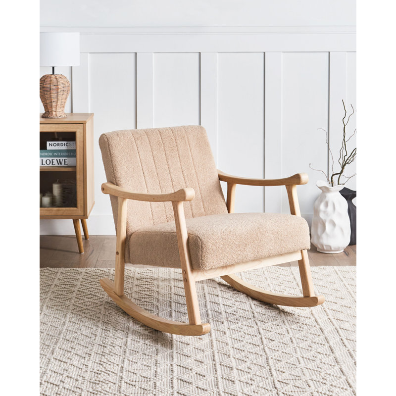 LEKNES Solid Wood Rocking Chair, Brown/Beige Polyester