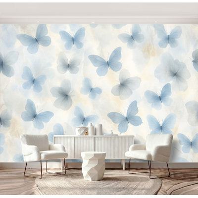 Papier peint autocollant à motif de feuilles délicates à motif d'aquarelle à motif floral bleu gris H 69 po x l 96 po, papier peint adhésif amovible en PVC pour chambre à coucher, salon, salle à manger