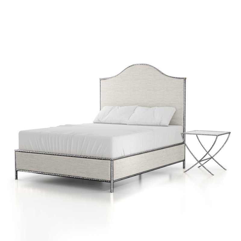 Ensemble de chambre à coucher en métal martelé 2 pièces Premier, Argent/Beige, Deux pièces : Lit, table de chevet