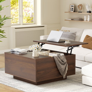 Lift Top Coffee Table, Wood Square Coffee Table with Storage,Walnut