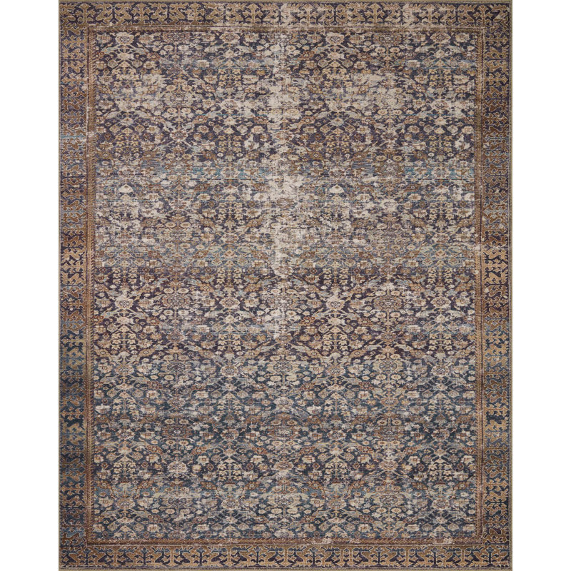 Georgie Denim and Spice Floral Wool Area Rug 8'-4" x 11'-6"