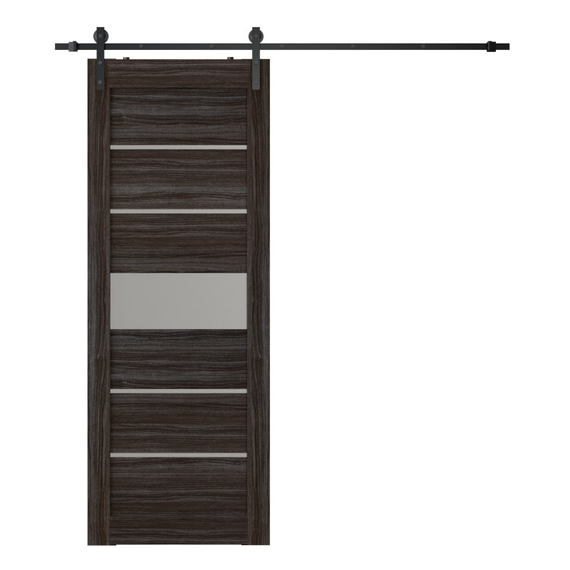 Porte de grange en bois manufacturé massif préfini avec quincaillerie d'installation Siah, 27,75 po x 83,23 po, Chêne