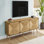 Meuble télé de style Mid-Century moderne avec portes d'armoire Seagrass, finition stratifiée et rangement spacieux pour le divertissement multimédia