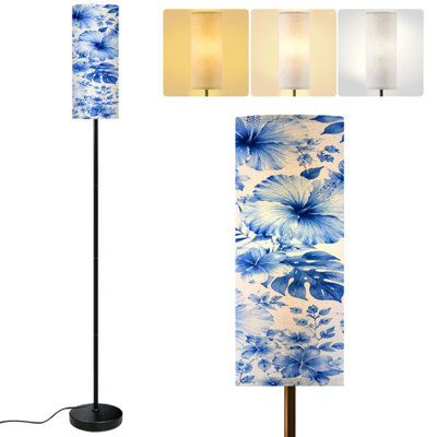  68.5" Standing Floor Lamp seamless blue flower Dimmable Metal Pole Lamp with Linen Lampshade LED Bulb Included