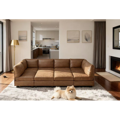 Canapé modulaire en similicuir de 120 po avec repose-pieds Barnwell
