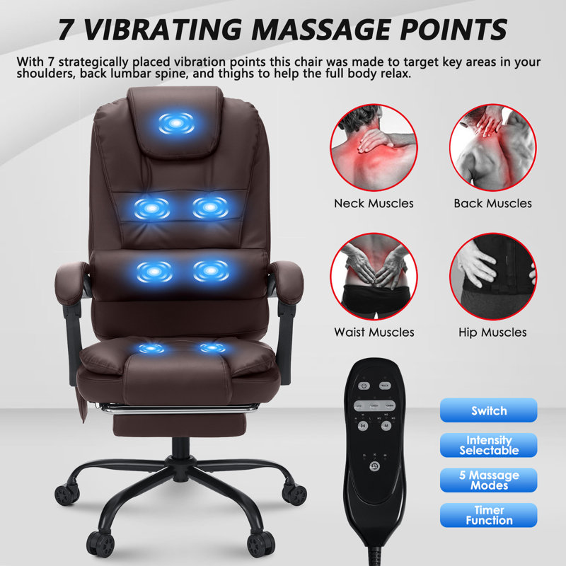 Fauteuil de bureau ergonomique avec repose-pieds Massage, Brun