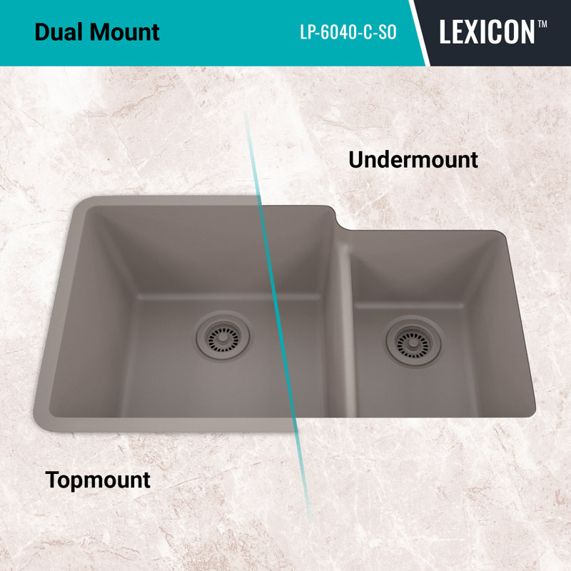 32" x 19" Platinum Quartz Kitchen Sink, 60/40 Double Bowl Sink, Drop-in Sink, Undermount Sink, Granite Kitchen Sink, Concrete