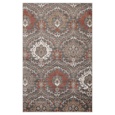 Tapis floral rouille 7 pi x 9 pi résistant aux taches