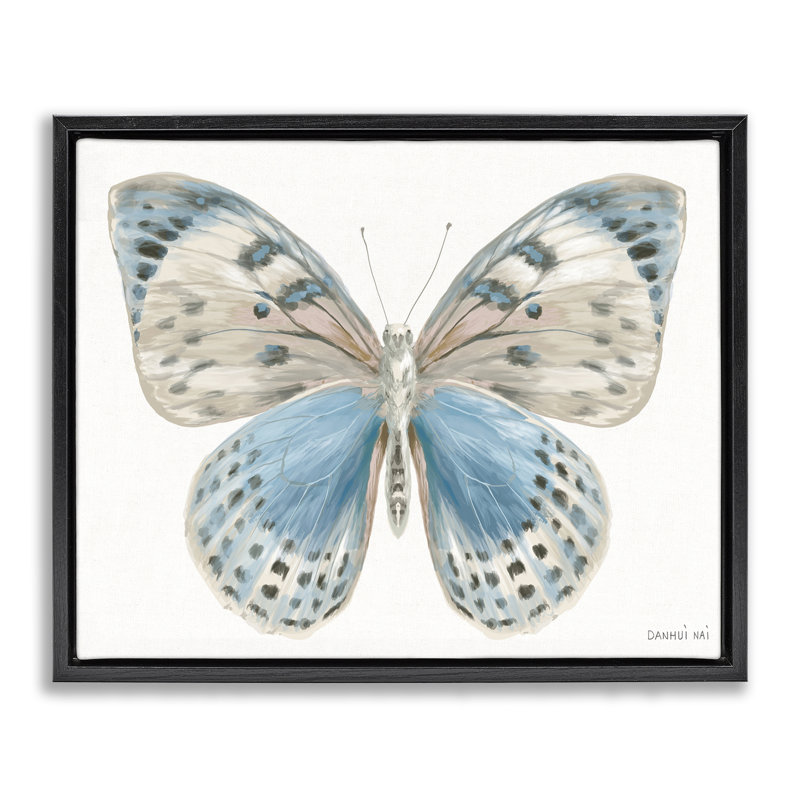 Cadre flottant papillon bleu et blanc, design par Danhui Nai, Cadre flottant noir de jais, H 17 po x l 21 po