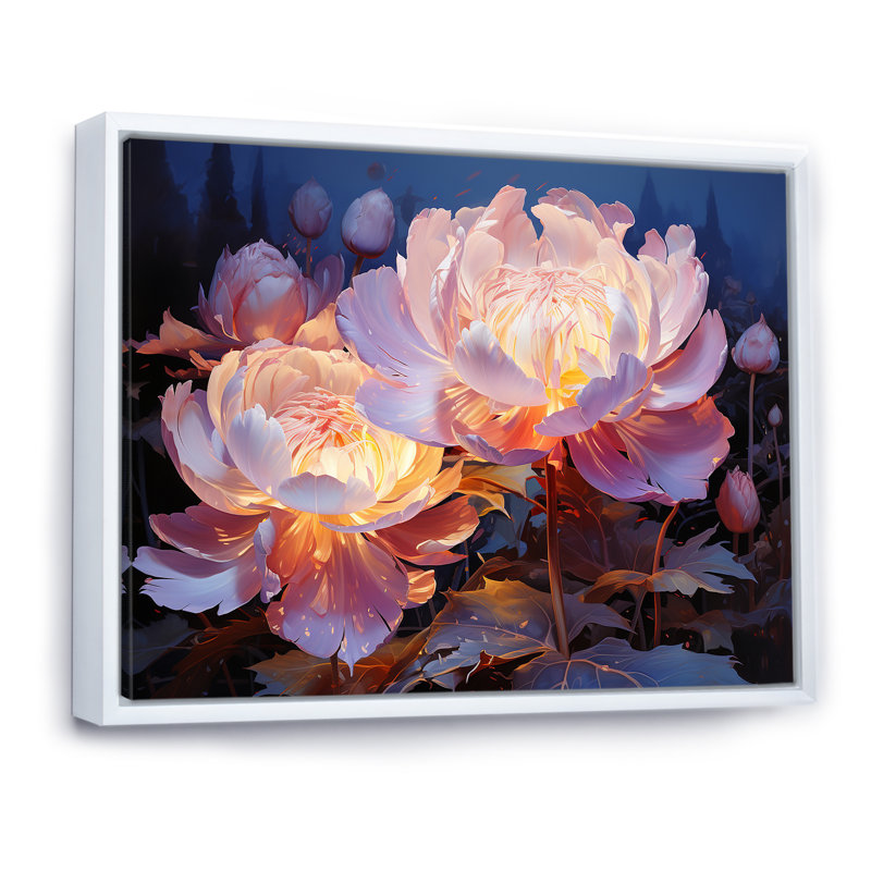 Peony Petals Elegance III sur impression sur toile, Cadre flottant blanc, H 34 po x l 44 po x P 1,5 po