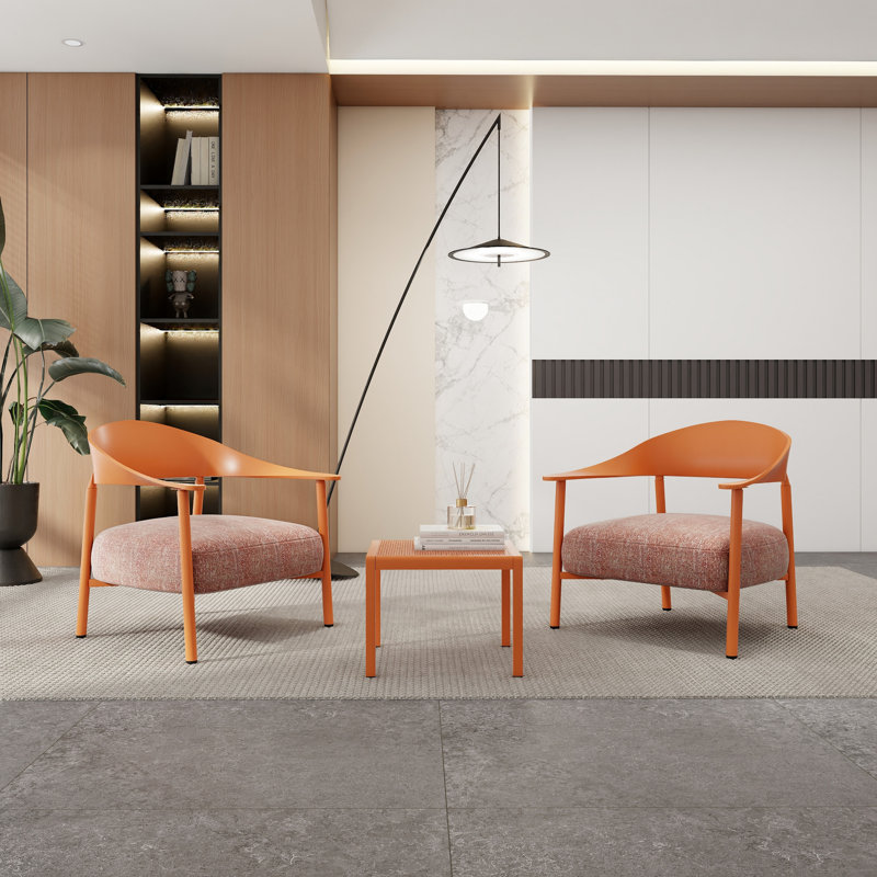2 chaises d'appoint et table basse, brun abricot, haute éponge, revêtement luxueux, salon à installation rapide avec table, sans soudure, structure, tissu