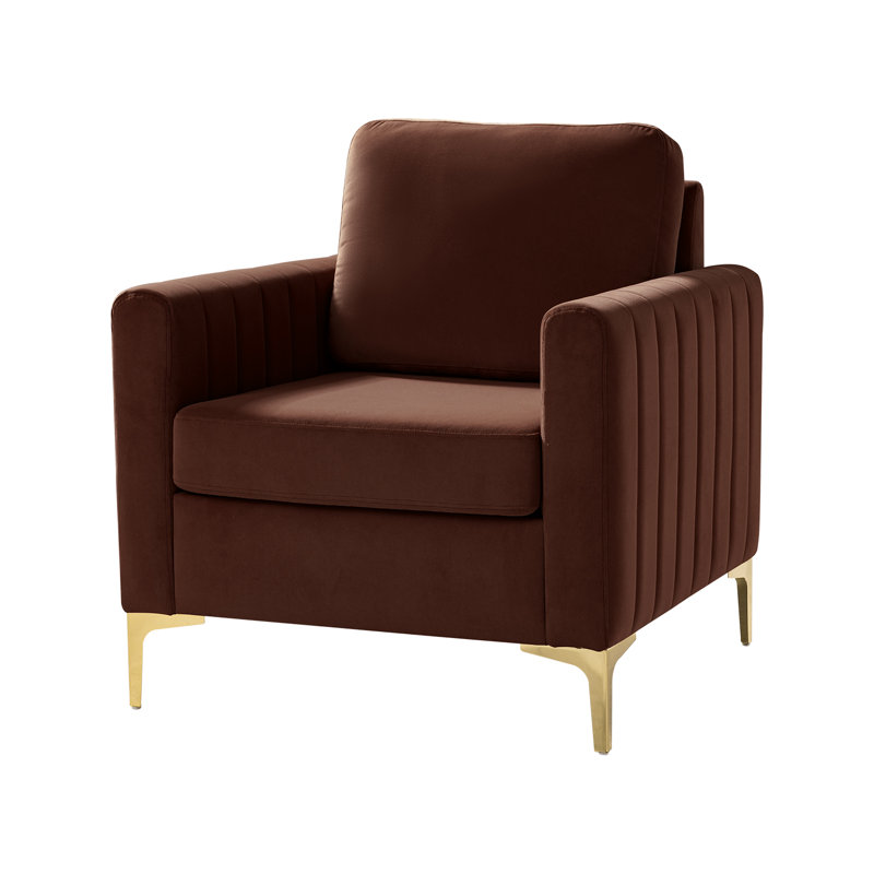 Fauteuil club capitonné en velours Cedarpoint, Brique brûlée