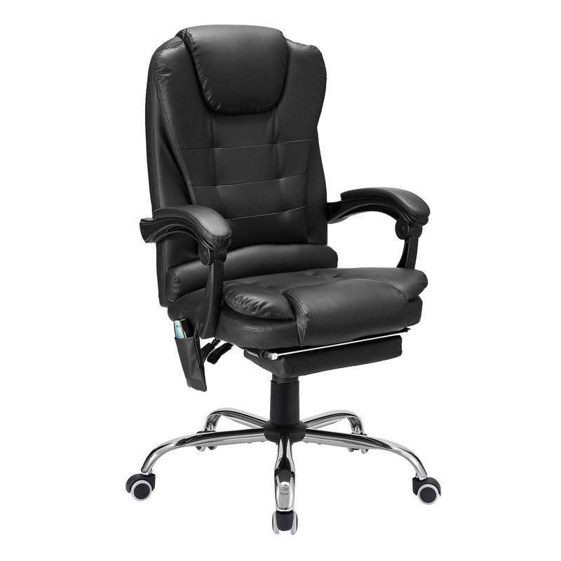 Executive Chair with Headrest, Black Faux Leather