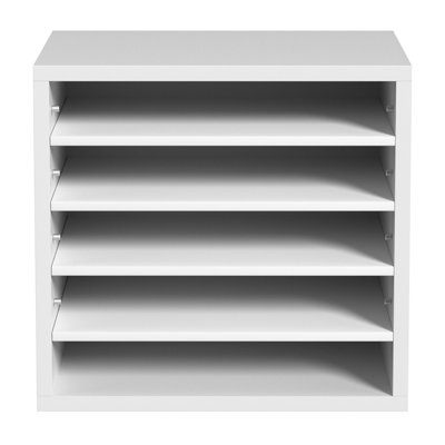 VEVOR White Wood Literature Organizer - 5-Compartment Desktop File Sorter with Adjustable Shelves for Office & Home Storage