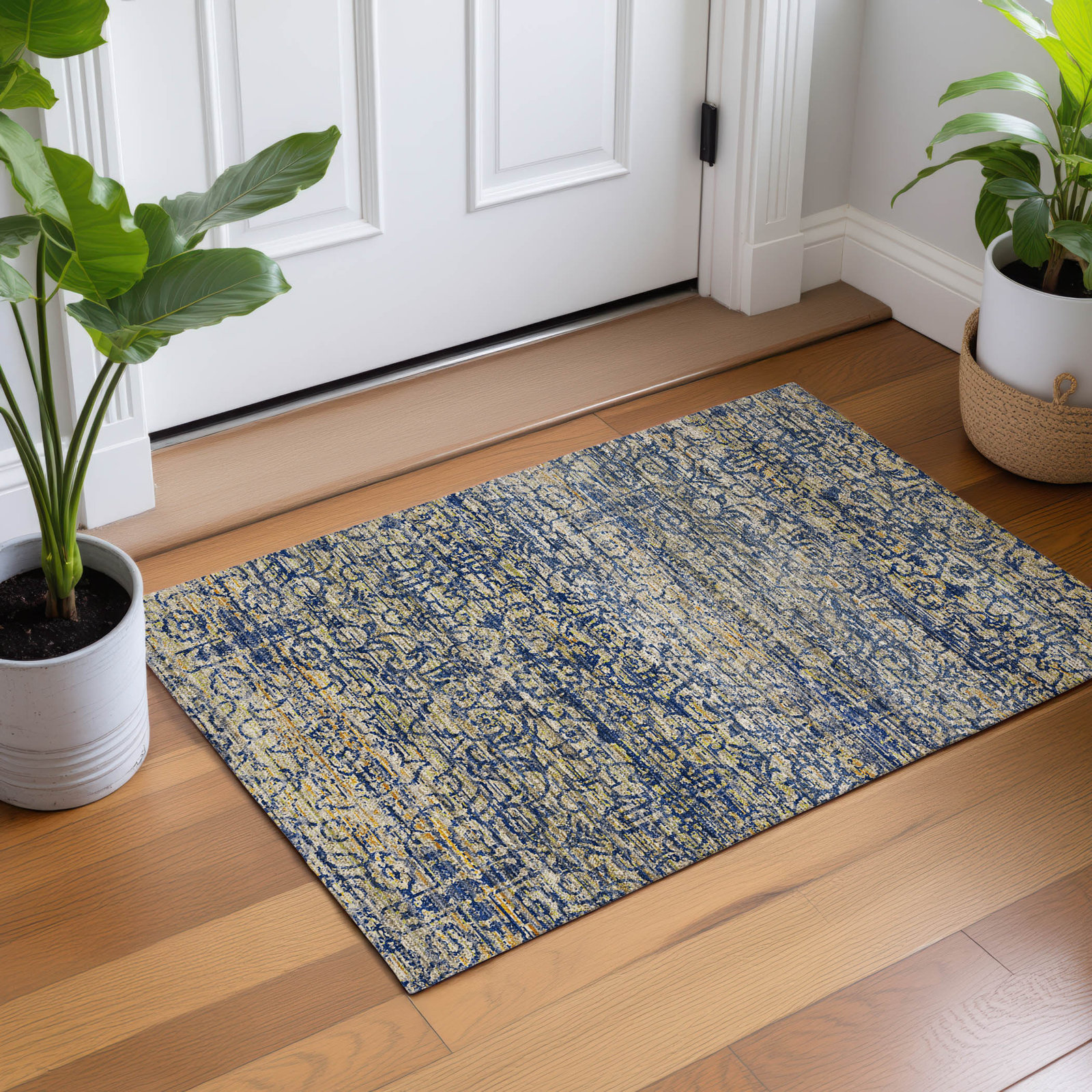 Premium Machine Washable Tirico Casual Rug, Navy, 1'8" x 2'6"