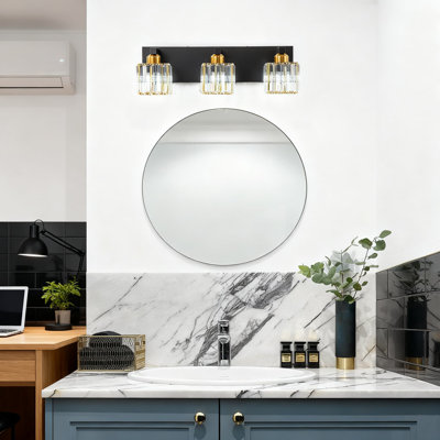 Crystal Vanity Light Fixture, Modern Bathroom Lighting With Square Shades For Over Mirror Wall Mount, Dimmable E26 Socket