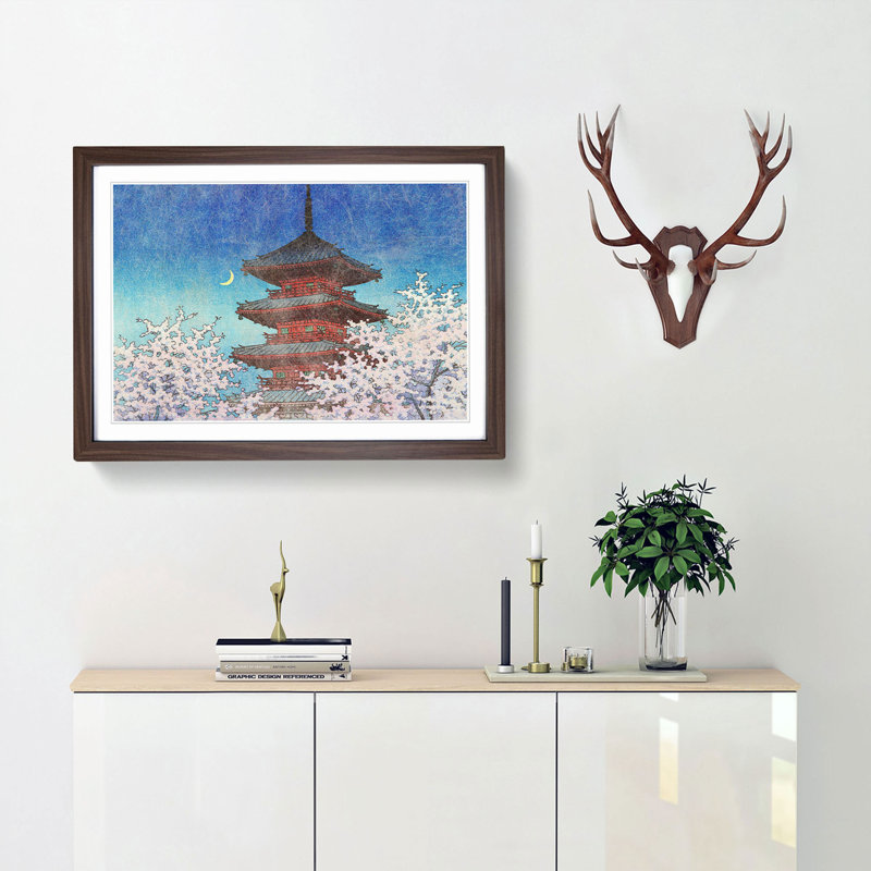 Pagoda in Tokyo by Hasui Kawase - Framed Print, Walnut Framed, 36cm H x 48cm W x 2cm D