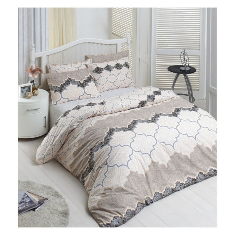 Abstract Duvet Cover Set with Pillowcases, 155 x 220 cm - 1 Pillowcase (80 x 80 cm), Beige