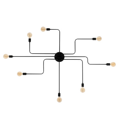 Industrial Black Chandelier, 74.8 in Diameter, 5.9 in Height | Iron Body, 8 x E27 Max 40W Sockets | IP20 Rating | Modern Plain Design for Home, Dining Room, & Living Spaces | Elegant & Durable Lighting Solution