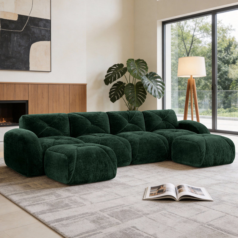 Canapé modulaire Boneless, Velours vert