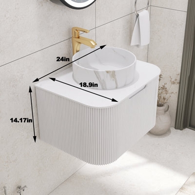 Meuble-lavabo mural rayé avec rebords incurvés pré-assemblés avec lavabo