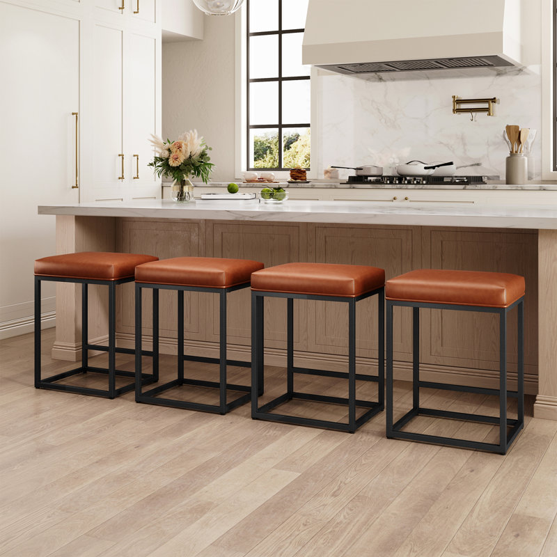 Tabouret de comptoir de cuisine moderne brun 24 po avec repose-pieds et similicuir Borough, 4, Similicuir brun performance