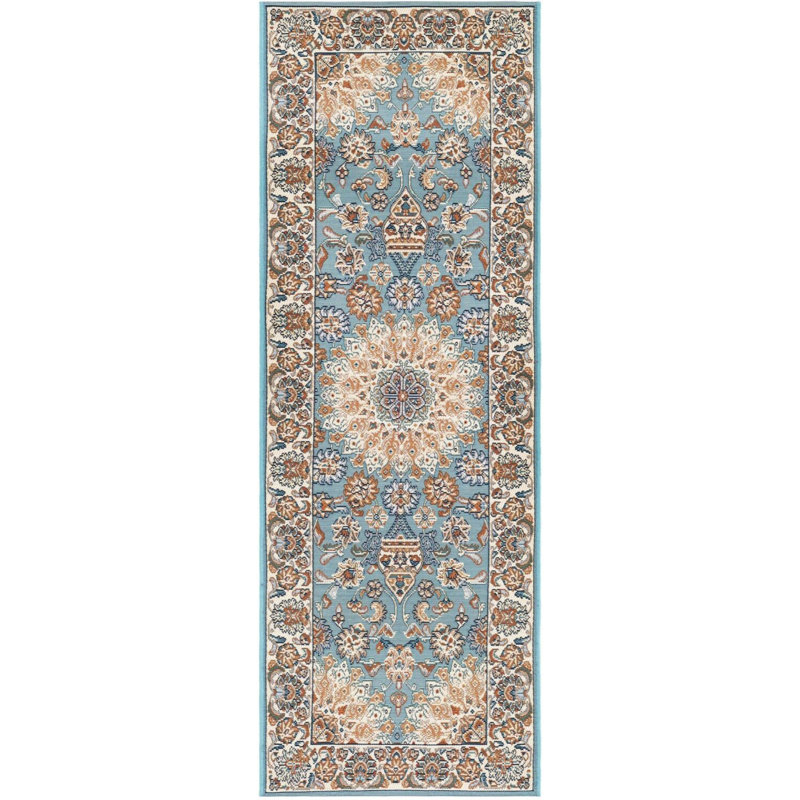 Tapis de couloir traditionnel de couleur bleue Tollefson, Tapis de couloir 2 pi x 6 pi 1 po