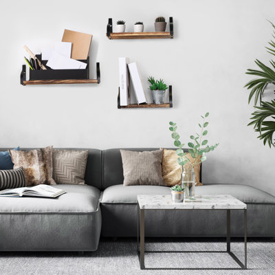 3 tablettes murales suspendues en bois