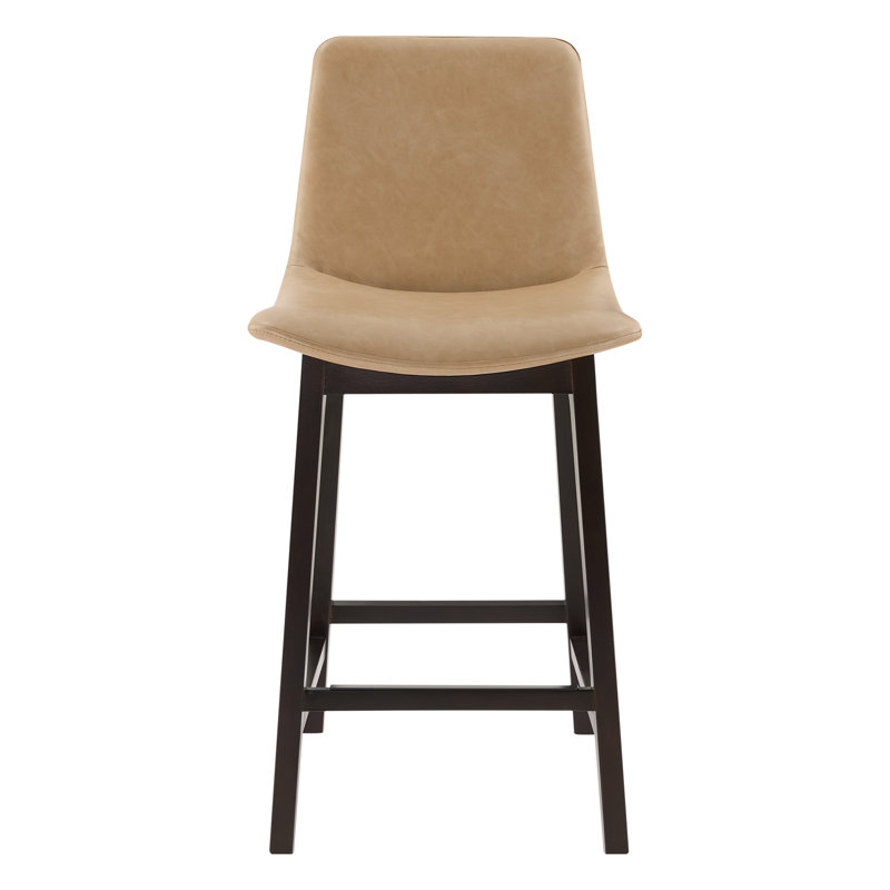 Tabouret de comptoir en similicuir avec pieds en bois massif, Beige, Tabouret de comptoir (assise à une hauteur de 26 