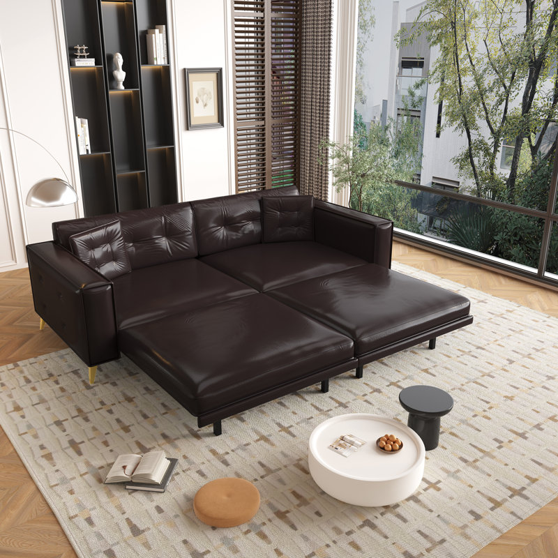Canapé-lit convertible moderne en similicuir de 92,1 po avec coussins amovibles Cordsavia, Light Brown