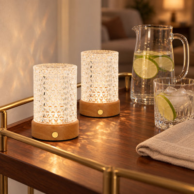 Lampe de table rechargeable à intensité variable avec cristal naturel taillé en diamant pour bureau (lot de 2)