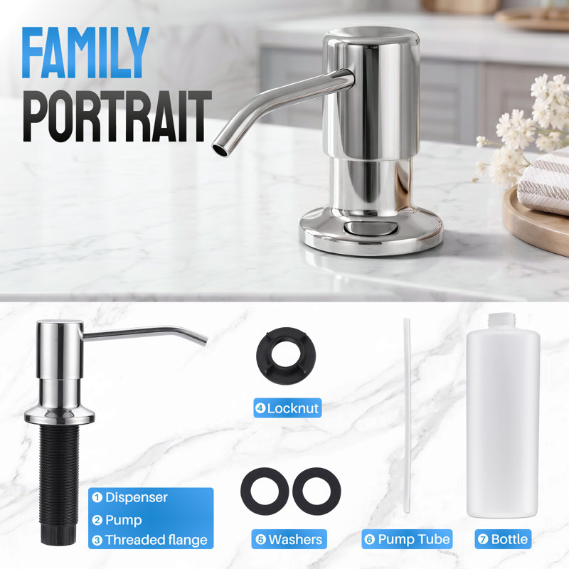 Distributeur de savon pour évier de cuisine en chrome poli, Chrome poli