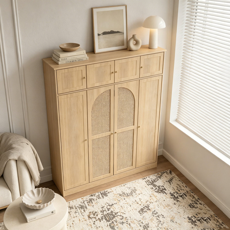 Armoire-penderie haute grande capacité 8 portes, Naturel