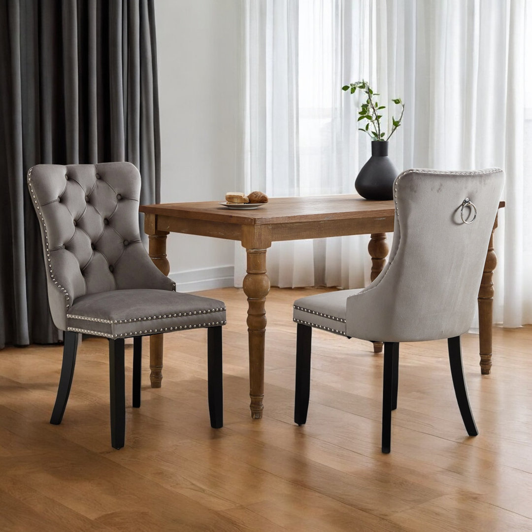 Miya Upholstered Velvet Dining Chair Button Tufted with Brushed Wood Legs Kitchen Lounge Chairs