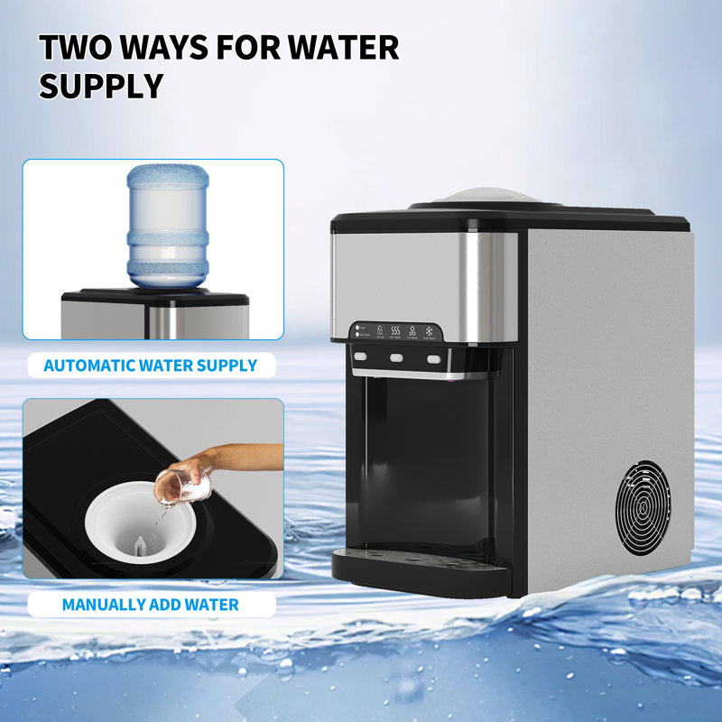 Countertop Top Loading Water Cooler Dispenser with Built-in Ice Maker,44 Lbs in 24H Ice Production & Hot/Cold Water Dispenser,Energy Star 3-5 Gallons Capacity with Smart Frostguard & Whisperquiet Tech (Black)