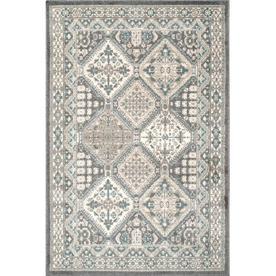 Joslyn Traditional Tiled Performance Gray/Blue Rug