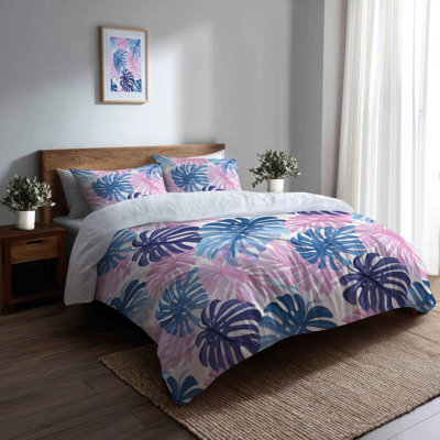 Tropical Bedding Set Of 3 Pcs For Girls - Vibrant Teen Tropics Duvet Cover And Throw Pillow Set