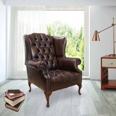 Upholstered Full Grain Leather Wingback Chair