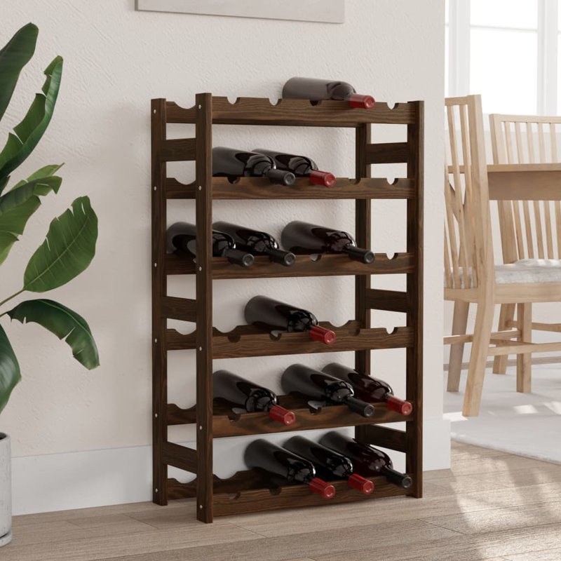 30 Bottle Solid Wood Floor Wine Bottle Rack in, Brown