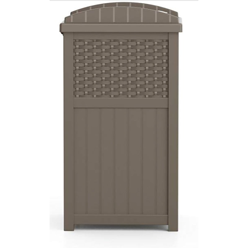 Dark Taupe Wicker-Style Plastic Outdoor Trash Can with Lid