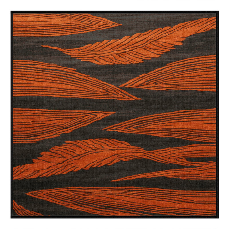 Machine Washable Art Deco Brown Area Rug, Square 4'