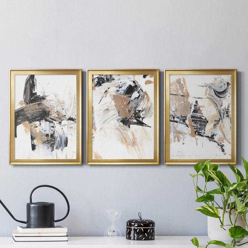 Ruckus I, reproduction encadrée de qualité supérieure - prête à être accrochée, Or, H 36,5 po x l 79,5 po x P 1 po