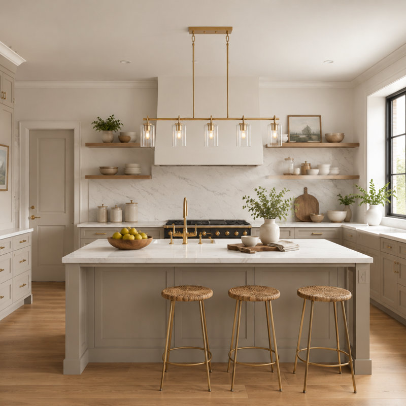 5 - Light 41.3'' WLinear Kitchen Island Pendant Clear Glass