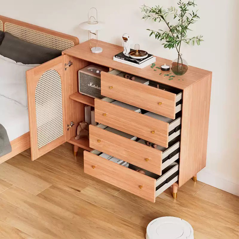 Buffet avec porte en rotin, Brun sableux