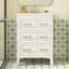 Meuble-lavabo de salle de bain rétro blanc 24 po avec lavabo en céramique et 3 tiroirs, bois de pin massif, lavabo à tiroirs longue durée, structure en bois, conception de déversement-130836994