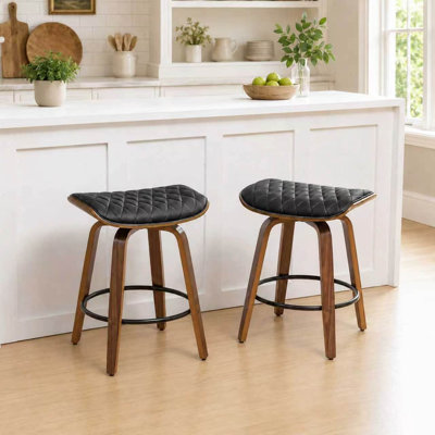 Gerald Faux Leather Wood Swivel Bar Stools