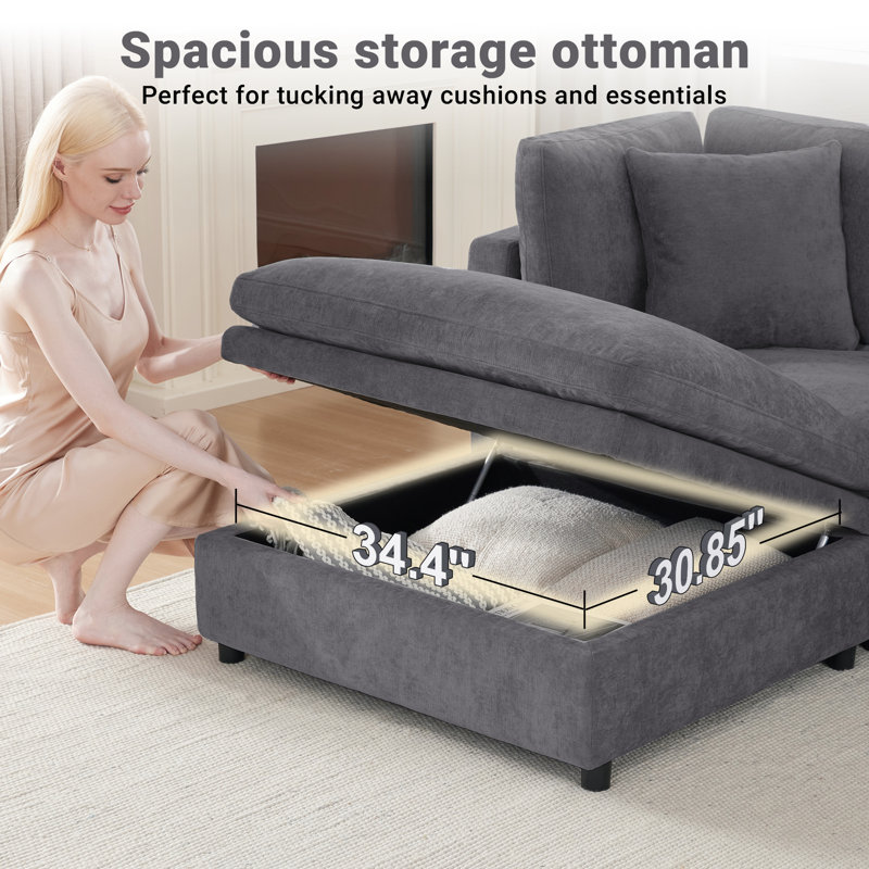 Heffington 37.4" Wide Rectangle Standard Ottoman, Light Gray